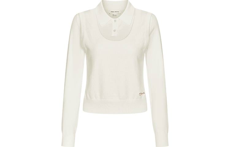 URBAN REVIVO Knitwear Women's Ecru Polo Collar Moderate Mock Two Piece