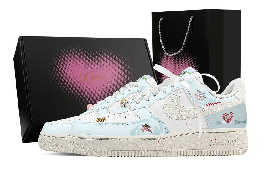 Nike Nike Air Force 1 White Horse, Heart Box Breathable Low top Skateboard Shoes Women's White Blue