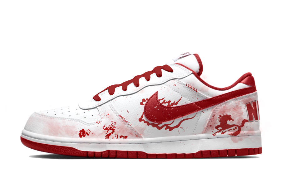 Nike Nike Big Leaping Horse Soaring Dragon Leather Wear resistant And Lightweight Low top Skateboard Shoes Men's Red White