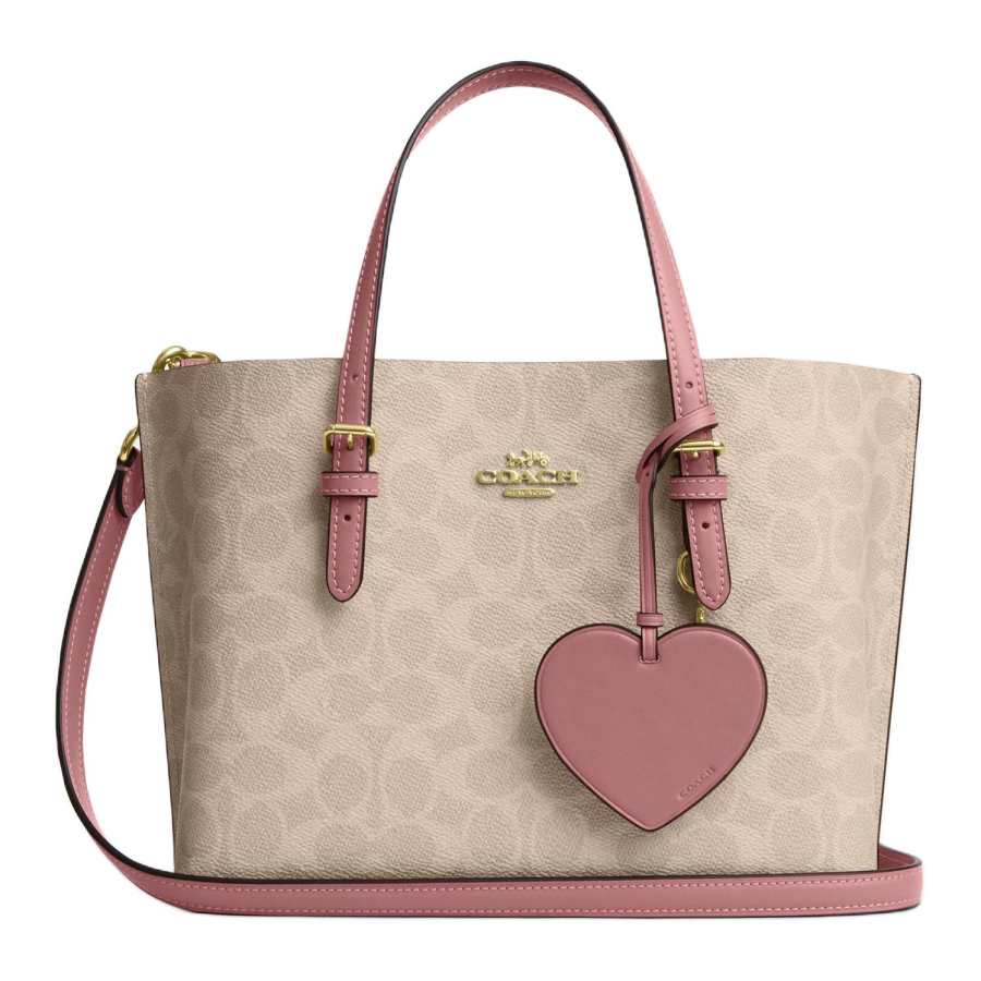 COACH Mollie Artificial Leather Tote Bag, Shopping Bag, Shoulder Bag, Handbag Medium Women's Sand Yellow & Peony Pink