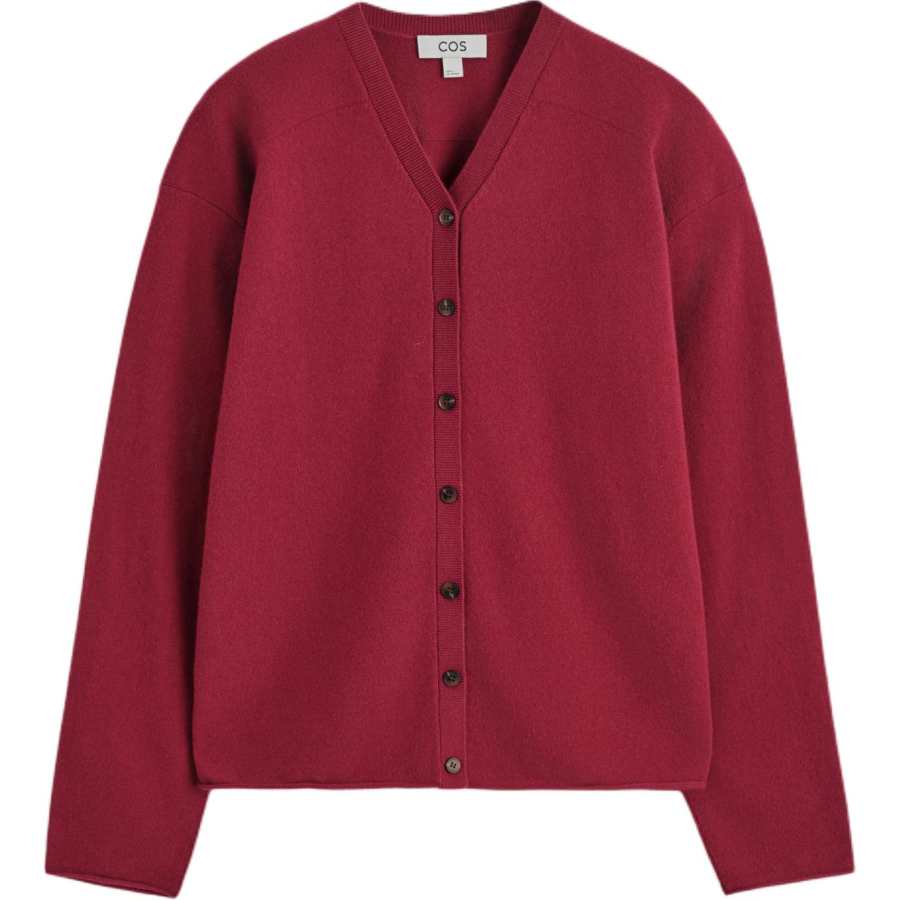 COS Sweaters Women's Red V Neck Moderate Cardigan