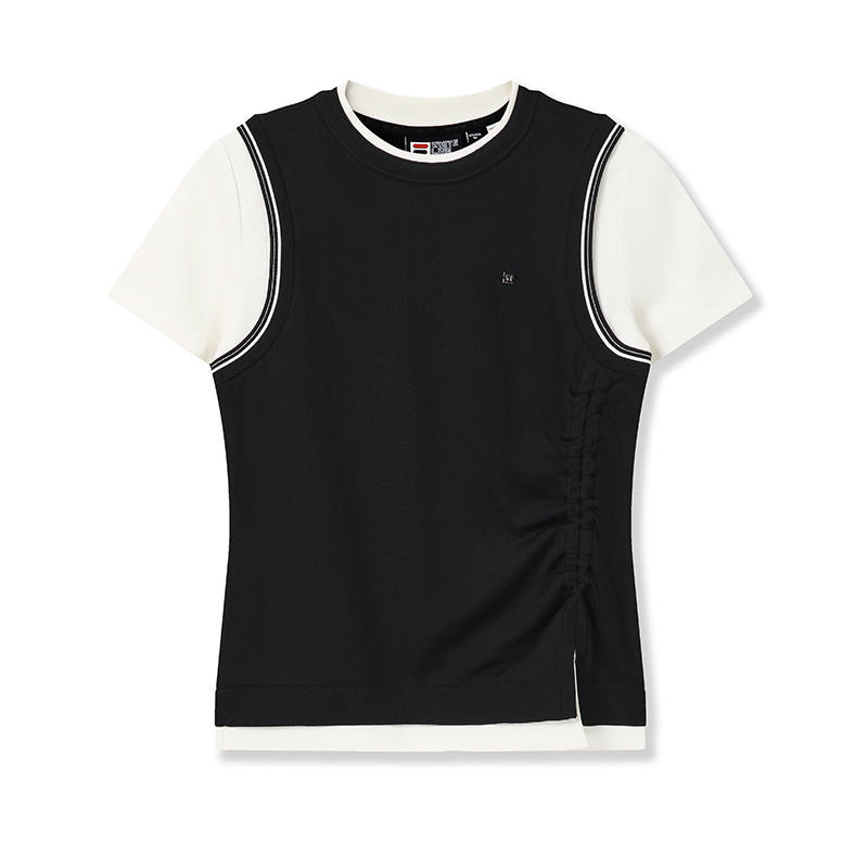 FILA WHITE T Shirts Women's Legend Blue Crew Neck Moderate Mock Two Piece