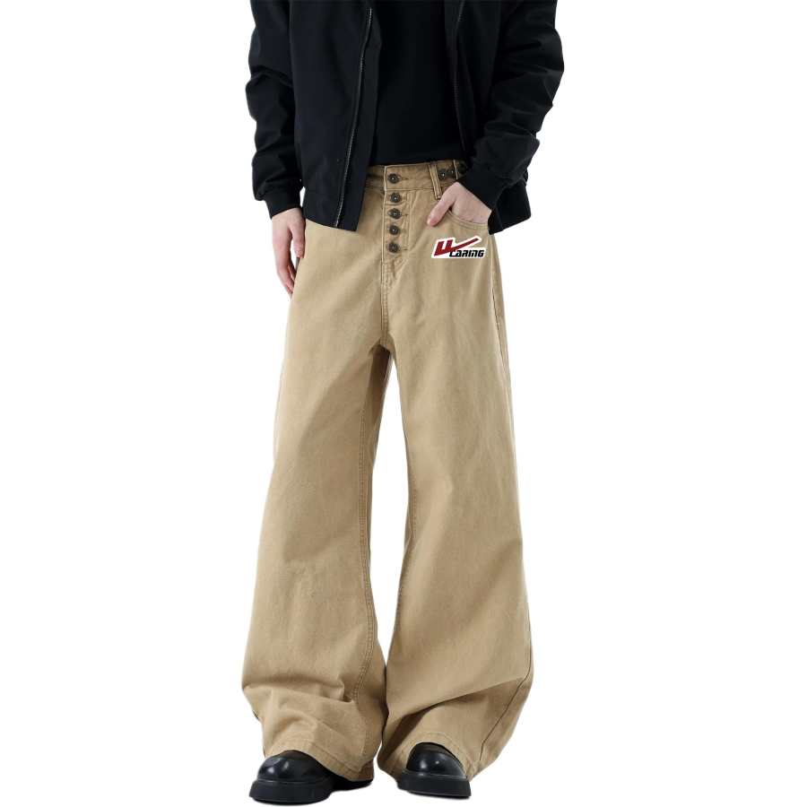 WARRIOR Jeans Unisex Khaki DIY Badge Moderate Wide Leg Pants