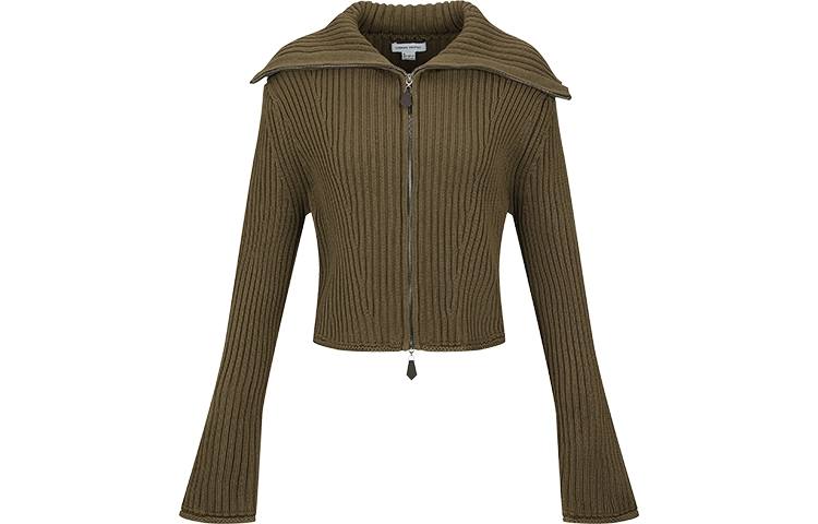 URBAN REVIVO Knitwear Women's Dark Green Stand Collar Moderate