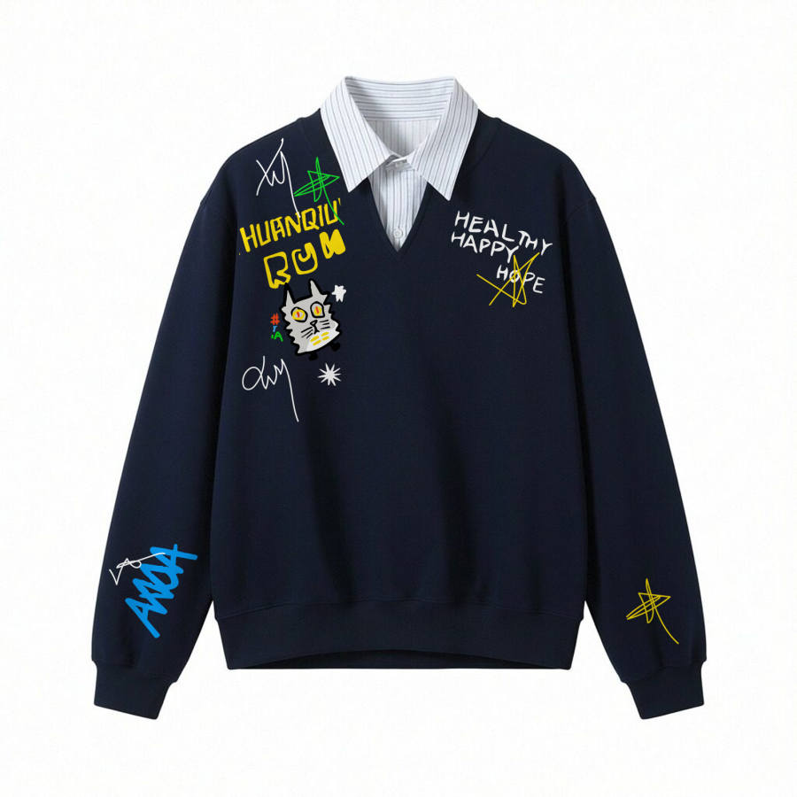 HUANQIU Polo Shirts Unisex Polo Collar Moderate Mock Two Piece