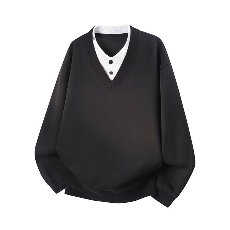 X1617 Sweatshirts Unisex V Neck Moderate Mock Two Piece