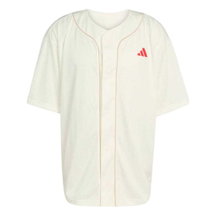 Adidas Adidas Sportswear Shirts Men's Ecru/Crystal Linen/Pure Gemstone Red Crew Neck Moderate