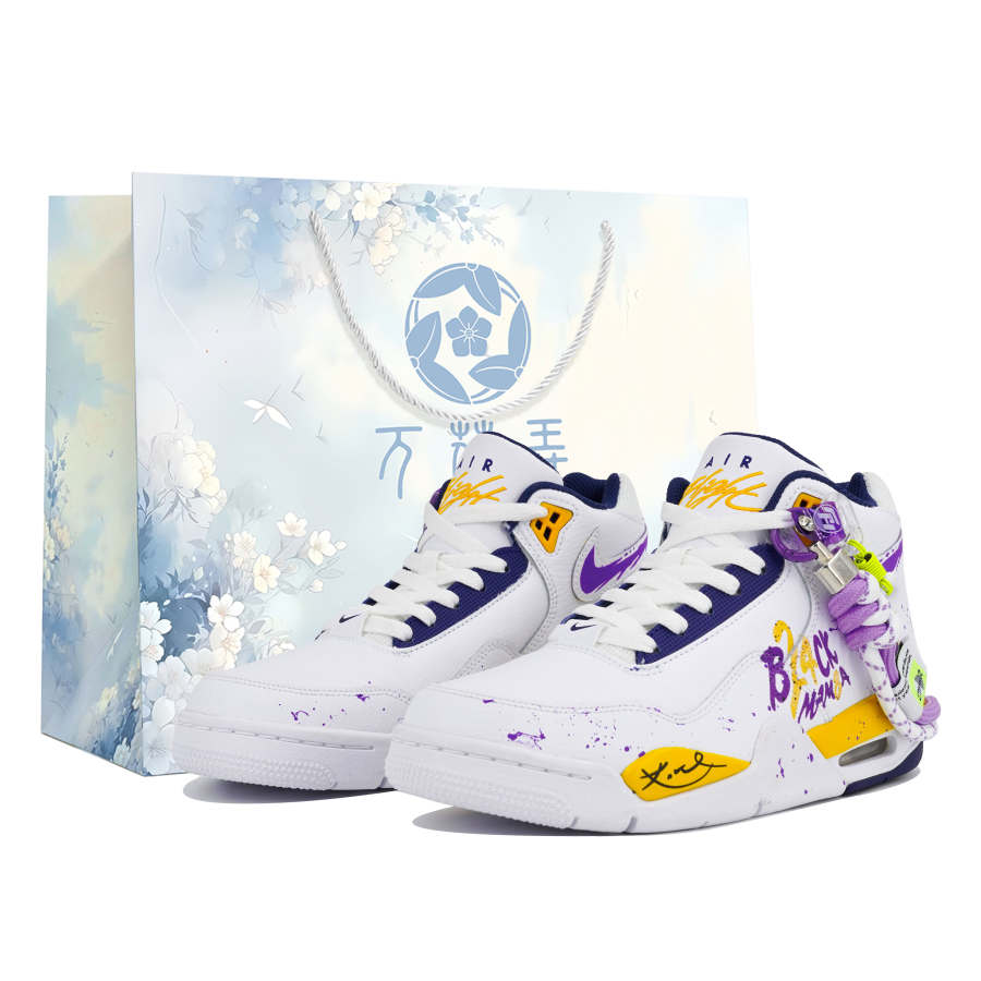 Nike Nike Flight Legacy Slip Resistant Abrasion Resistant Mid top Vintage Basketball Shoes Men's White Blue Yellow