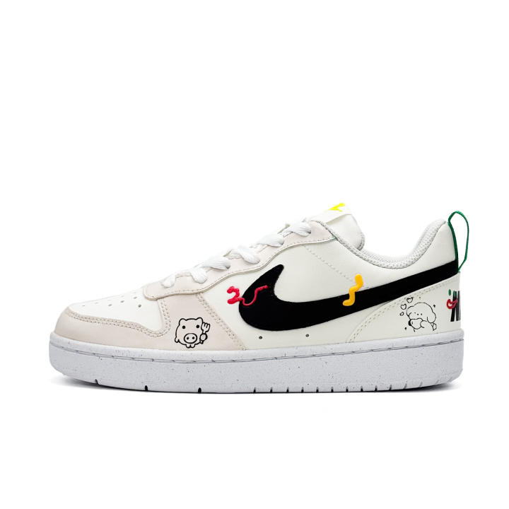 Nike Nike Court Borough Milk White Playful Synthetic Leather Breathable And Slip Resistant Low top Kids' Skateboarding Shoes