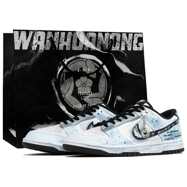 Nike Nike Dunk Myriad Flowers, Sky Trail, Shopping Bag Abrasion Resistant Low top Skateboard Shoes Men's White Blue