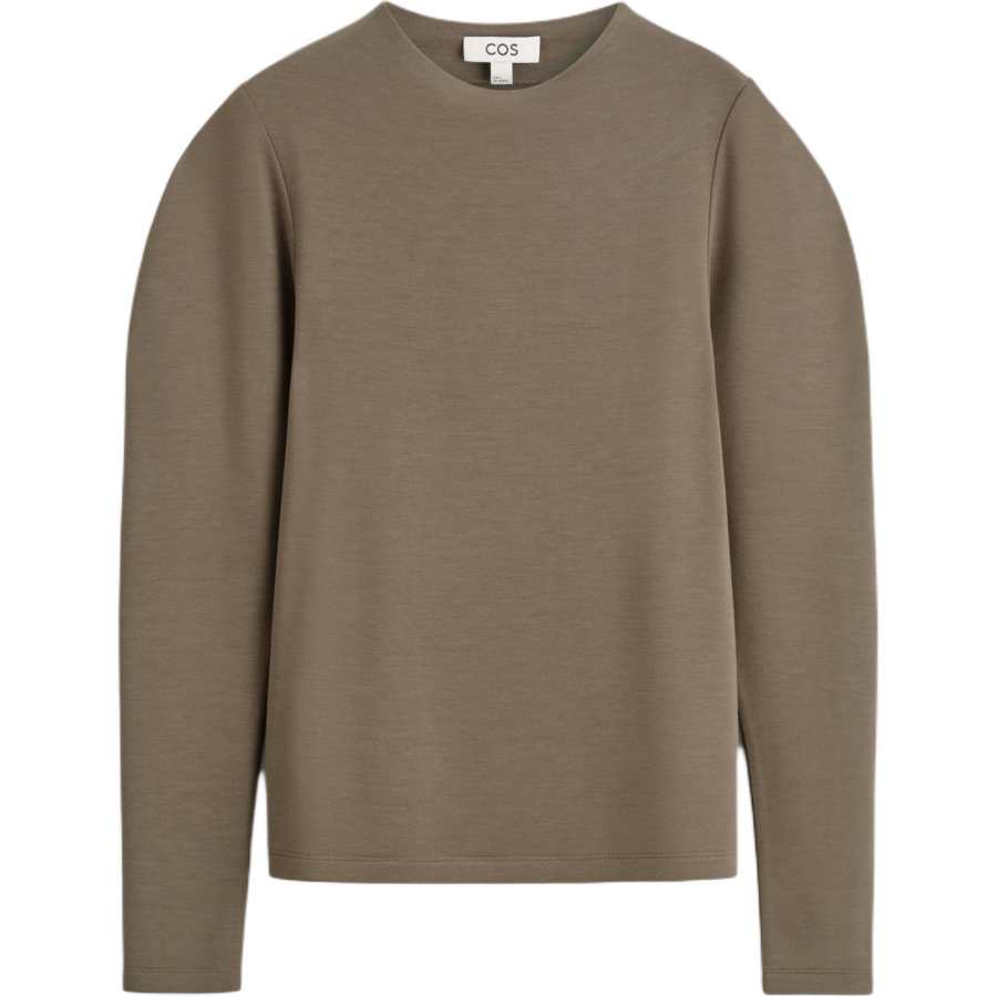 COS T Shirts Women's Dark Beige Crew Neck Moderate