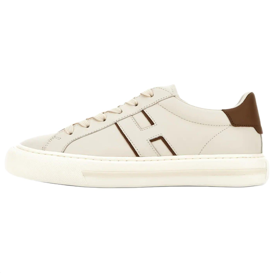 HOGAN Rebel H691 Leather Low top Skateboard Shoes 3.8CM Men's Ivory Brown
