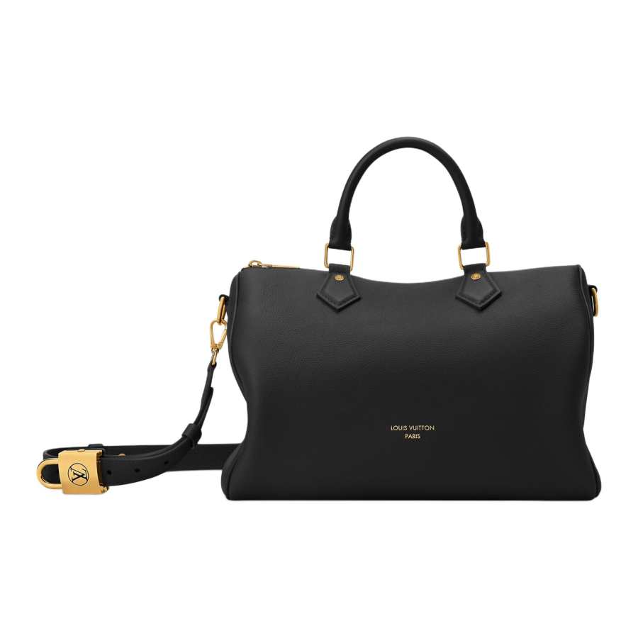 LOUIS VUITTON SPEEDY SOFT Grained Calfskin Travel Bag Handbag Unisex Black
