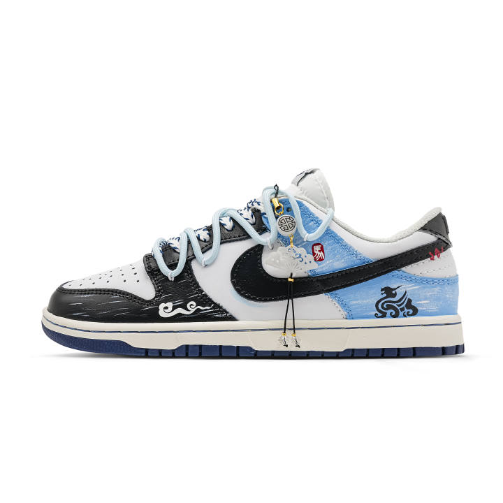 Nike Nike Dunk Black Horse Leather Slip Resistant Low top Skateboard Shoes Men's White Cyan