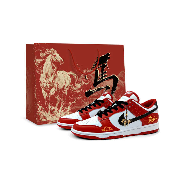 Nike Nike Dunk Prosperity Golden Step Leather Low top Kids' Skateboarding Shoes Red White Gold Teenagers