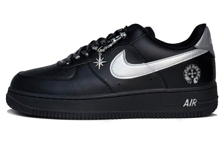Nike Nike Air Force 1 Leather Abrasion Resistant Low top Skateboard Shoes Men's Black Silver