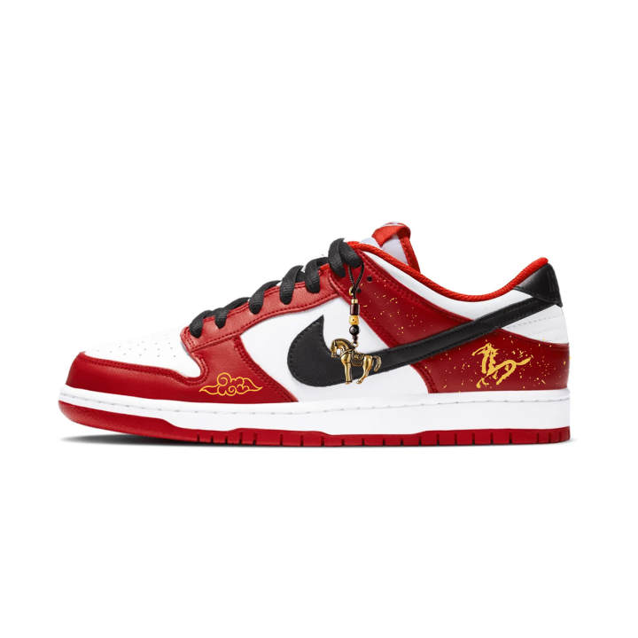 Nike Nike Dunk Leather Low top Kids' Skateboarding Shoes Red White Gold Teenagers