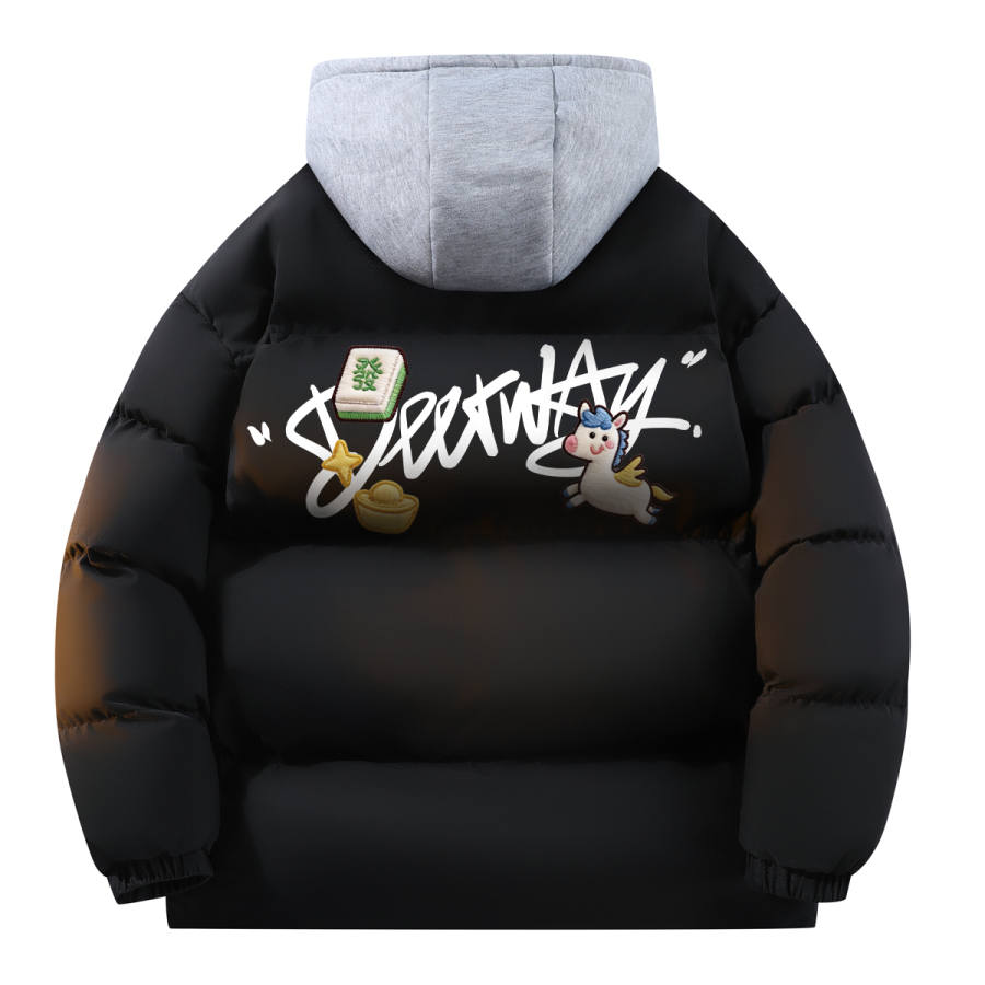 DEERWAY Puffer Jackets Unisex Hooded Thickened Mock Two Piece Puffer Jacket