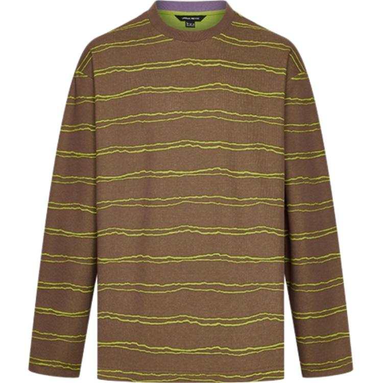 URBAN REVIVO T Shirts Men's Red Brown Stripes Crew Neck