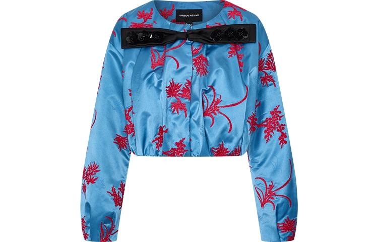 URBAN REVIVO Jackets Women's Blue Crew Neck Moderate Other