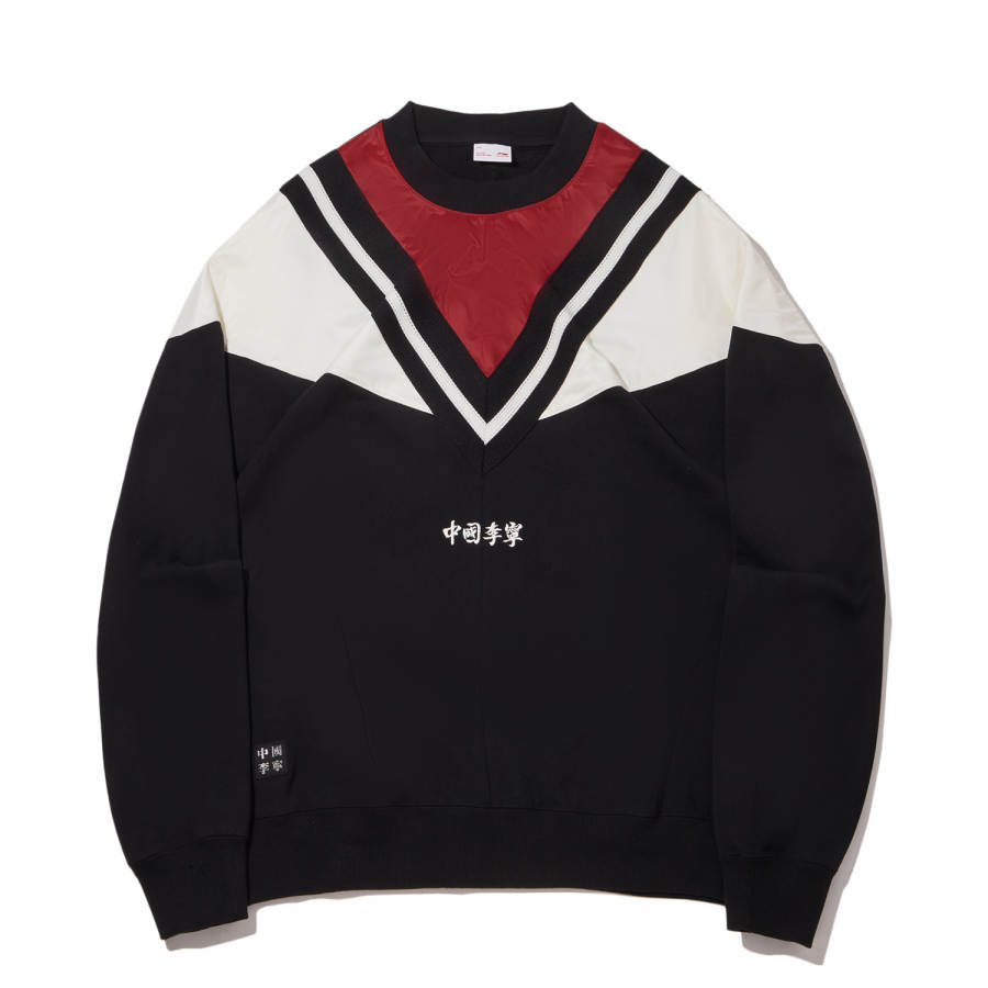 Li-Ning Li Ning Sweatshirts Men's Black/Noble Red/Ivory Crew Neck Moderate