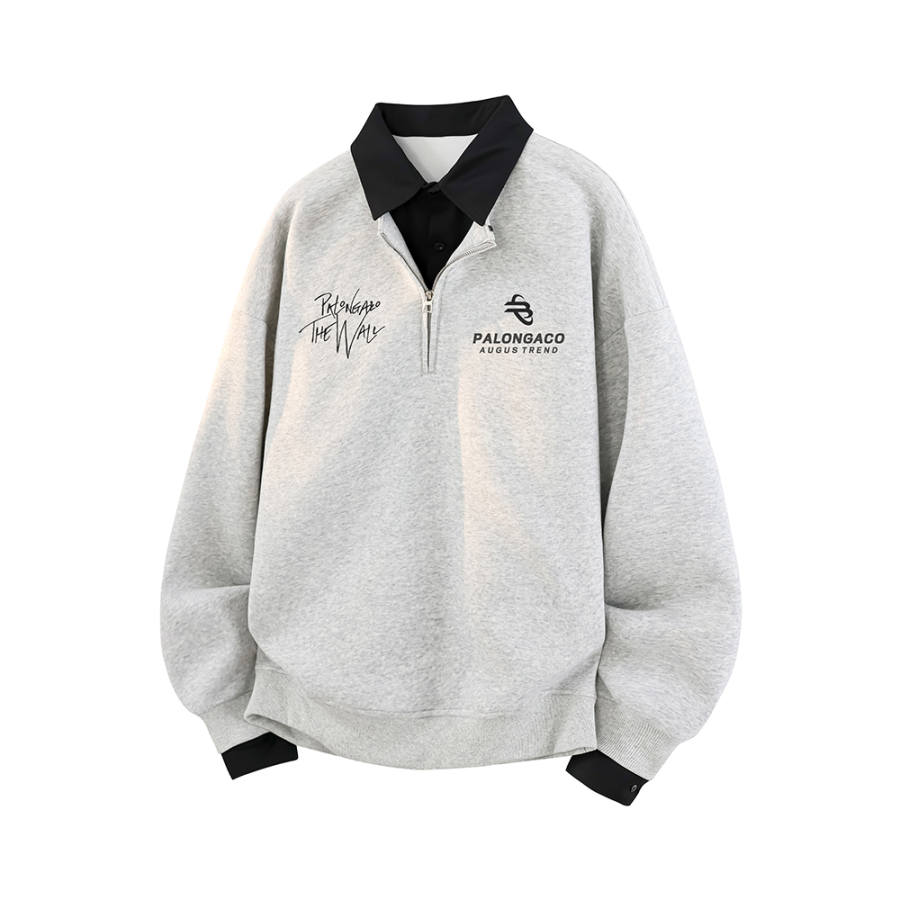 PAL ONGACO Sweatshirts Unisex Lapel Moderate Mock Two Piece