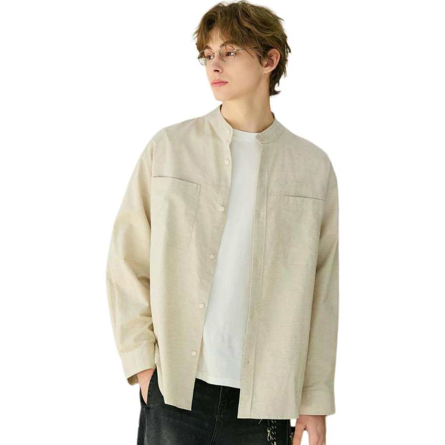 Tonlion Shirts Unisex Linen Stand Collar Moderate Other
