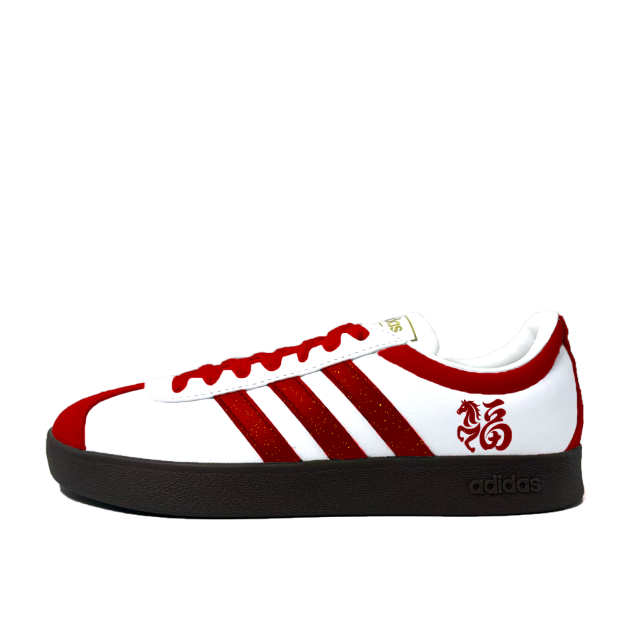 Adidas Adidas Vl Court Classic Red Lucky Horse Synthetic Leather, Split Cow Leather Low top Skateboard Shoes Unisex Red White