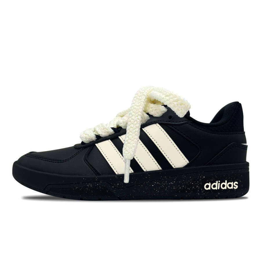 Adidas Neo Courtbeat Star Dot Beige Stripe Synthetic Leather Abrasion Resistant Low top Skateboard Shoes Unisex Black