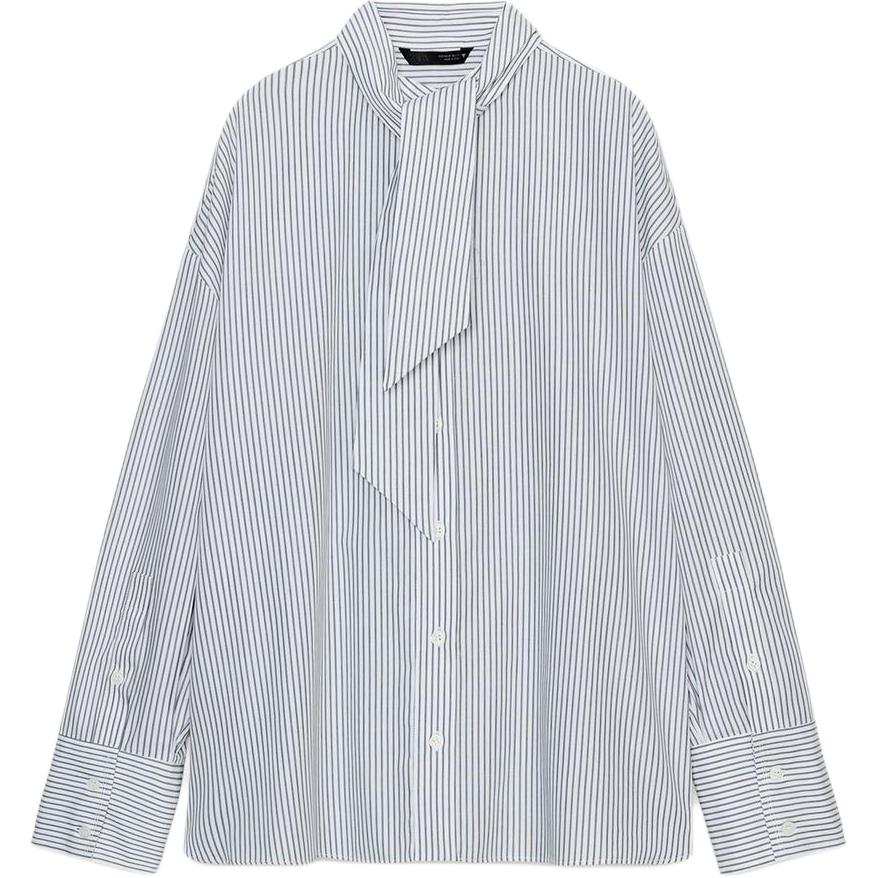 ZARA Shirts Women's White/Green Scarf Collar Moderate