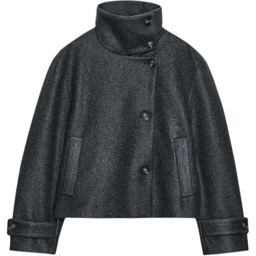 ZARA Coats Women's Zebra Print Gray Stand Collar Moderate