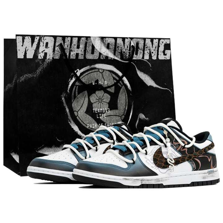 Nike Nike Dunk Myriad Blossom, Serpent Wish, Shopping Bag Abrasion Resistant Low top Skateboard Shoes Men's Black White
