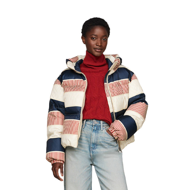 Tommy Hilfiger Down Jacket Women's Pink, Blue, And White Stripes