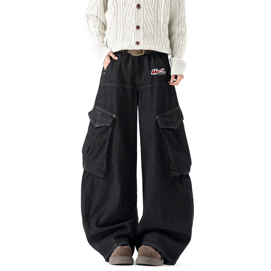 WARRIOR WARRIOR Jeans Unisex Black DIY Badge Moderate Cargo Pants
