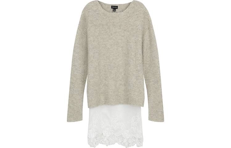 URBAN REVIVO Sweaters Women's Khaki Crew Neck Moderate Mock Two Piece