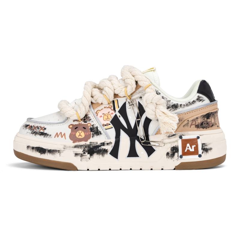 MLB Chunky Liner Cute Pikachu Slip Resistant Abrasion Resistant Low top Skateboard Shoes Unisex Ivory White