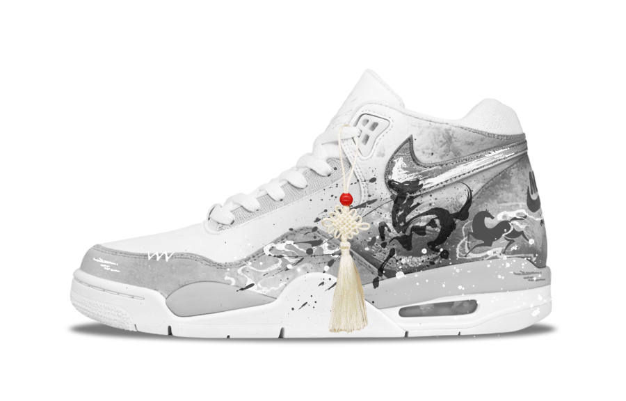 Nike Nike Flight Legacy Ink Horse Chasing The Wind Abrasion Resistant Slip Resistant Mid top Vintage Basketball Shoes Men's