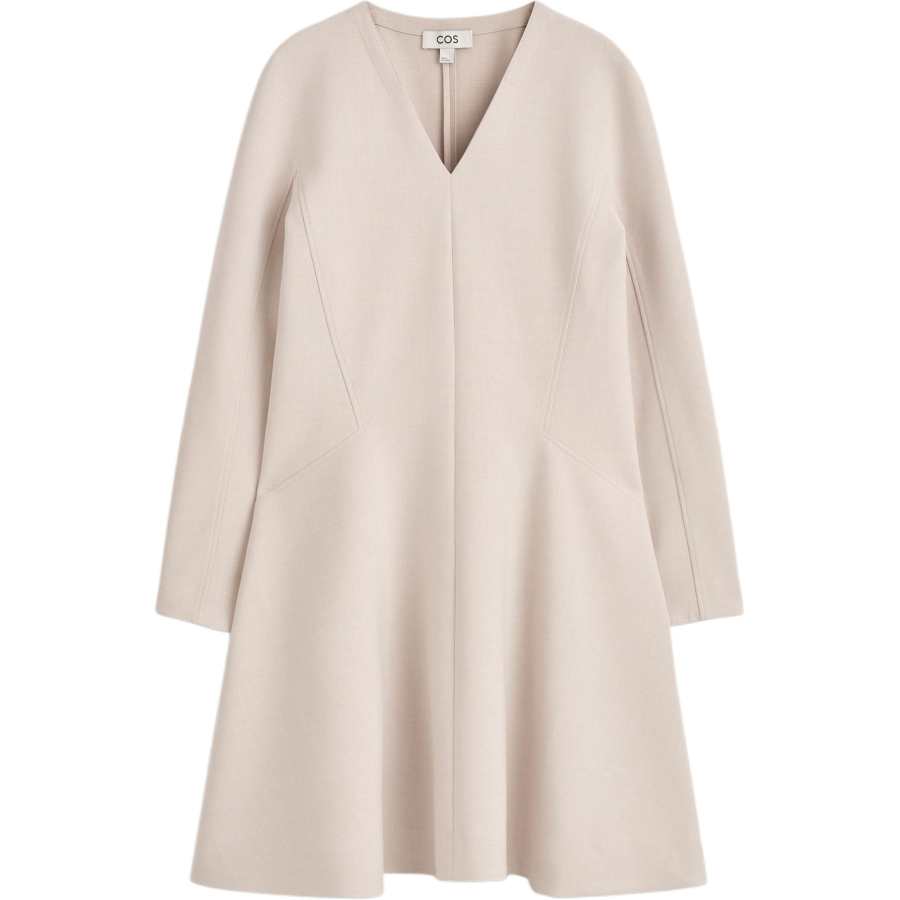 COS Long Sleeved Dresses Women's Beige V Neck Moderate