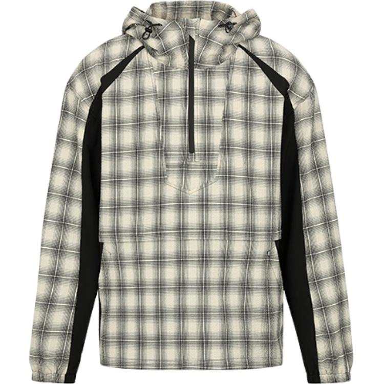 URBAN REVIVO Jackets Men's Beige Plaid Hooded Moderate Other