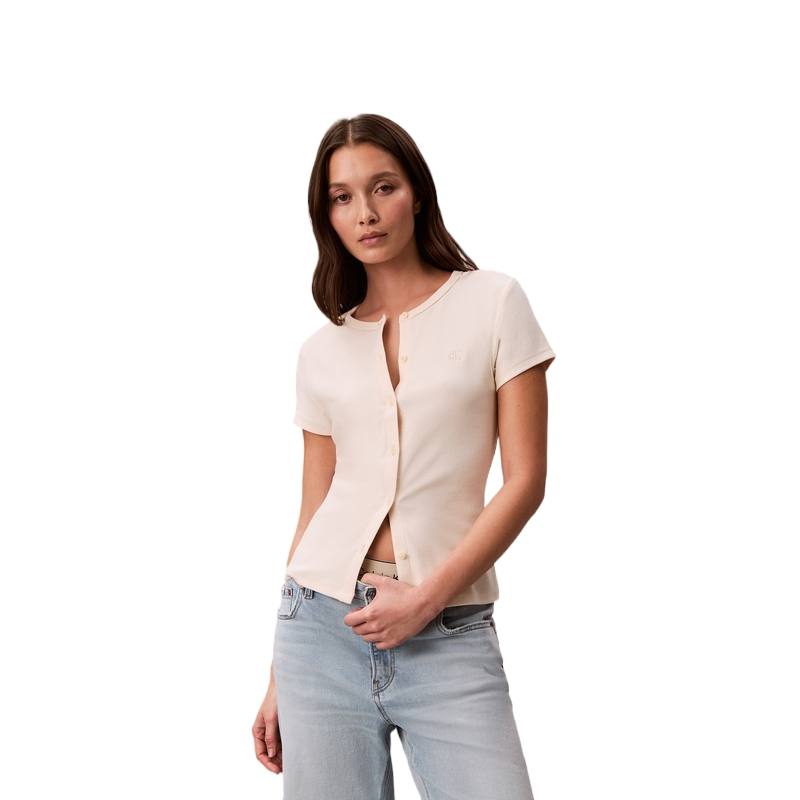 Calvin Klein T Shirts Women's F7J Ivory Crew Neck Moderate