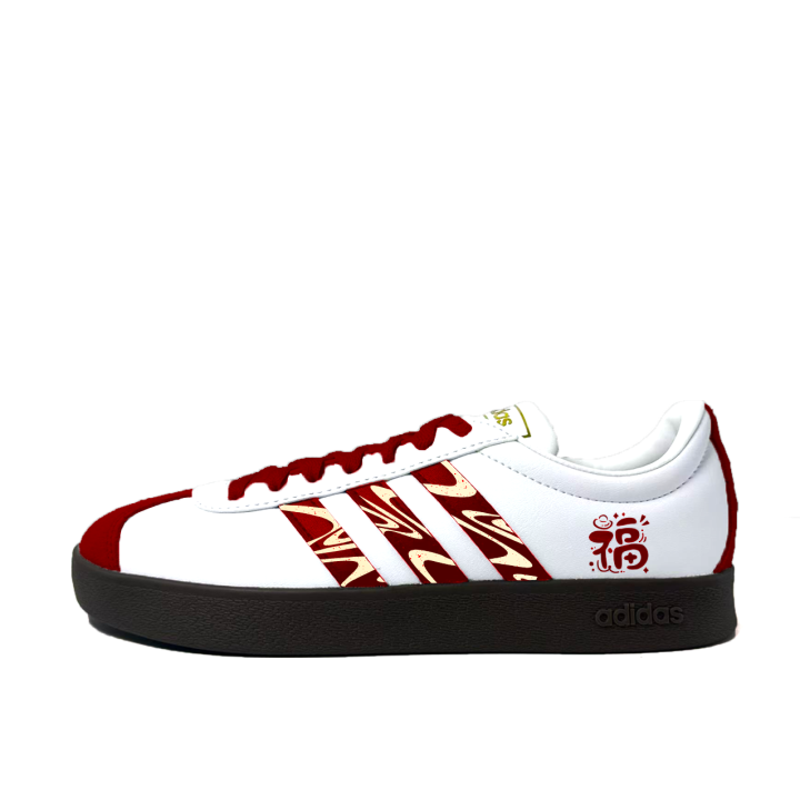 Adidas Adidas Vl Court Classic Red Gold Blessing Fortune Synthetic Leather, Split Cow Leather Low top Skateboard Shoes Unisex
