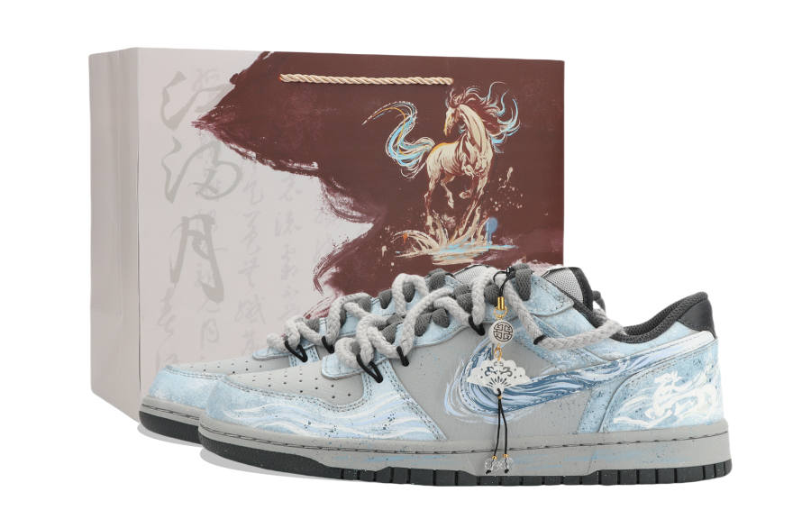 Nike Nike Big Jiang Jin Yue CNY Horse Year Abrasion Resistant Slip Resistant Low top Skateboard Shoes Unisex Gray Blue