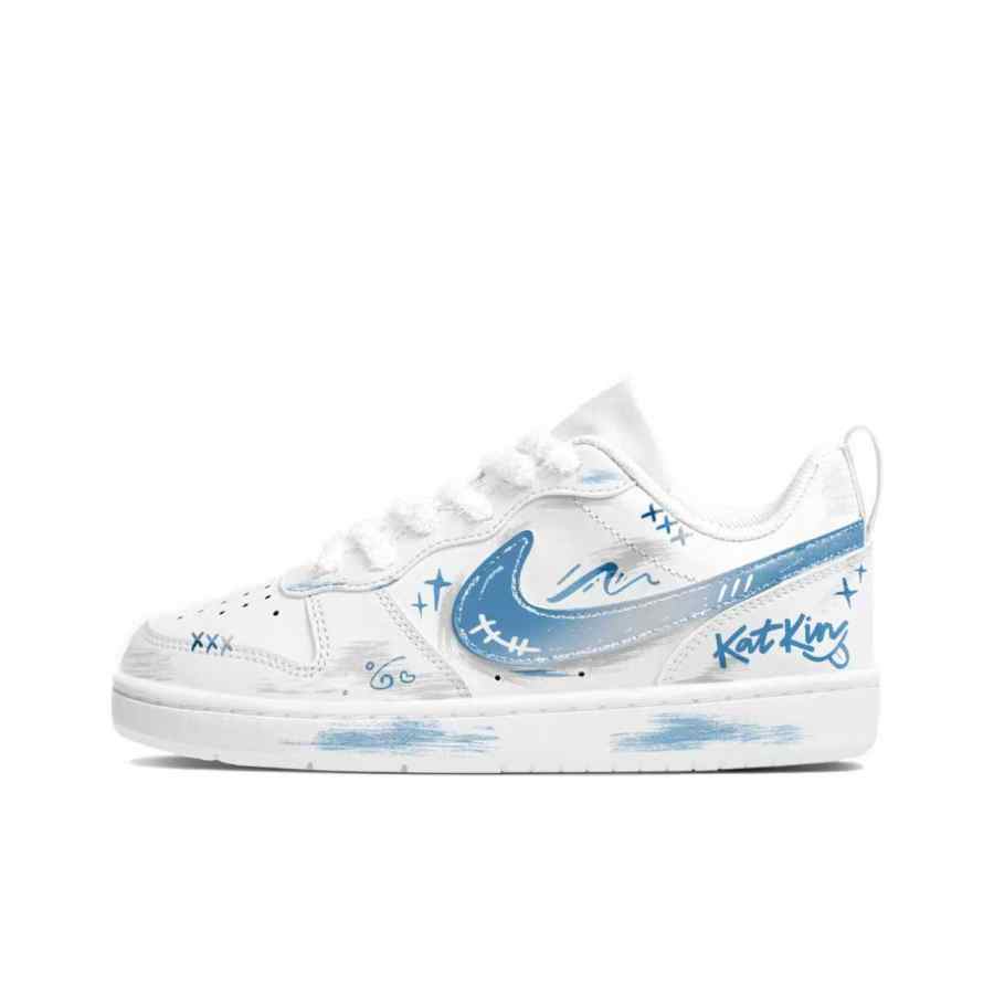 Nike Nike Court Borough Blue Letter Synthetic Leather Cushioning, Wear Resistant Low top Skateboard Shoes Blue