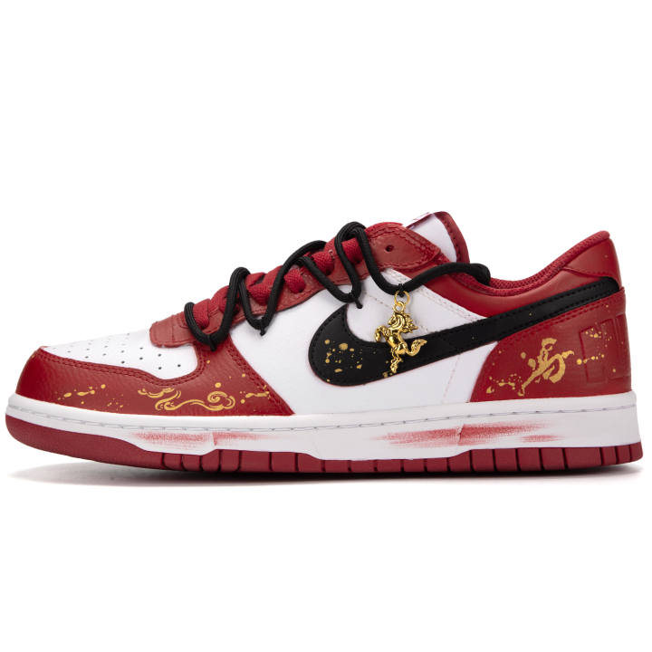 Nike Nike Big Golden Saddle Red Horse Abrasion Resistant Lightweight Breathable Low top Skateboard Shoes Men's Red Black