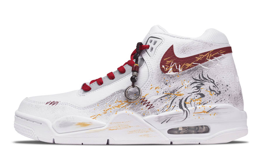 Nike Nike Flight Legacy Silver Horse Golden Mane Abrasion Resistant Mid top Vintage Basketball Shoes Men's White Silver Red