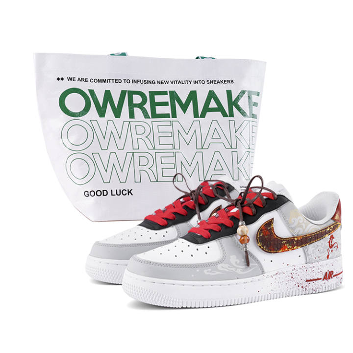 Nike Nike Air Force 1 Low top Skateboard Shoes Men's Gray Red
