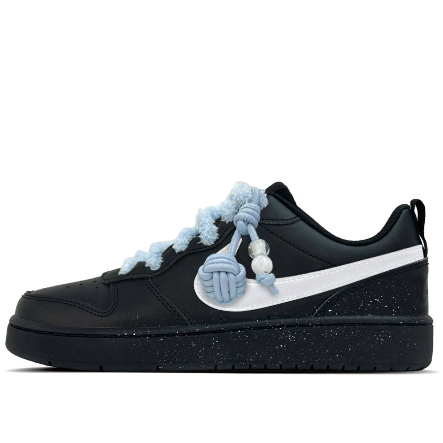 Nike Nike Court Borough Starry Night Knot Leather Slip Resistant Abrasion Resistant Low top Kids' Skateboarding Shoes Black