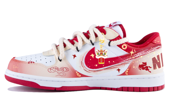 Nike Nike Big Red Horse Steps On Fortune Comfortable Abrasion Resistant Breathable Low top Skateboard Shoes Unisex Red White