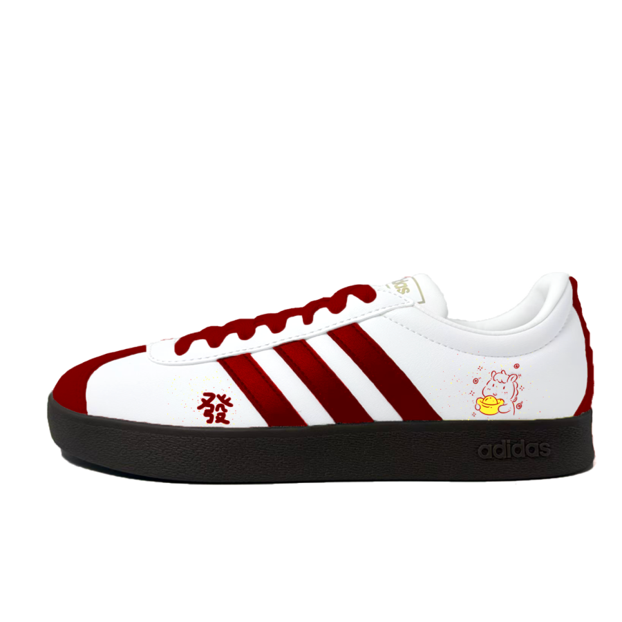Adidas Adidas Vl Court Classic Lucky Red Cute Synthetic Leather, Split Cow Leather Low top Skateboard Shoes Unisex White