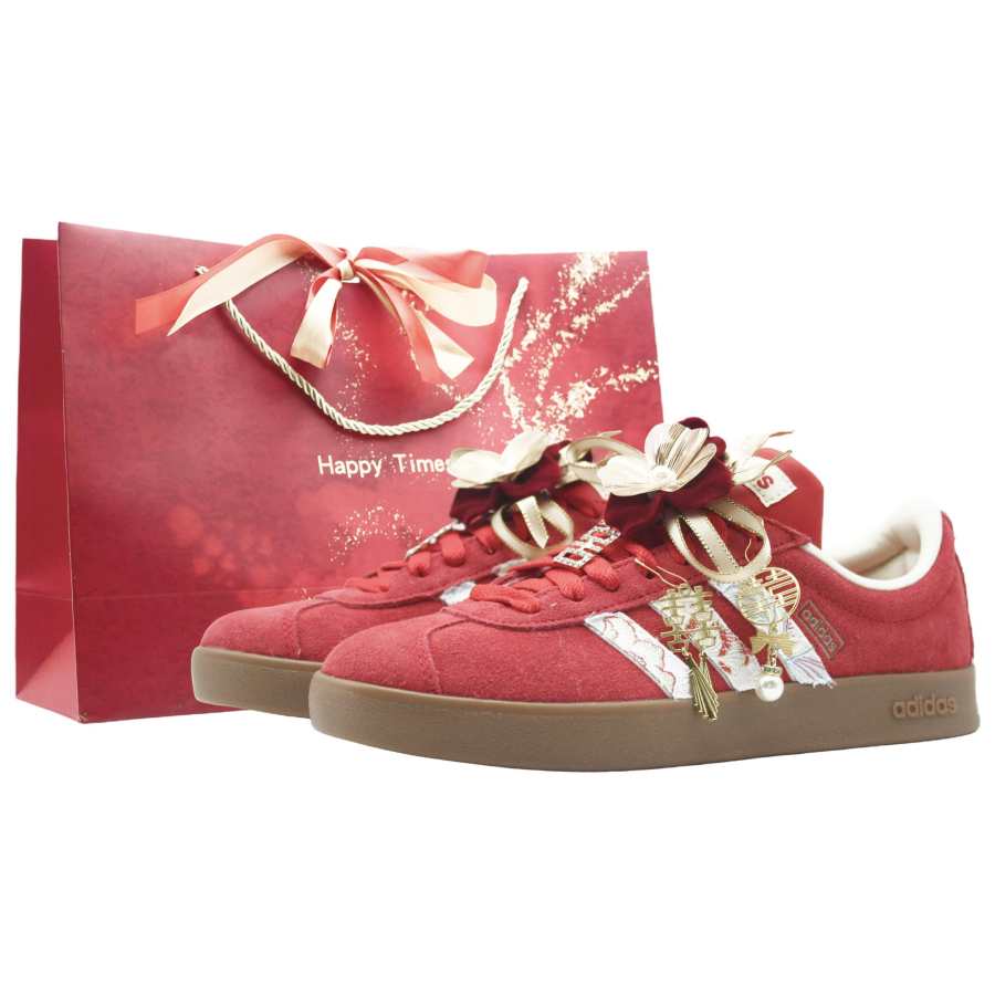 Adidas Adidas Vl Court Classic Yuanjing Creation, Shopping Bag, Red Velvet Double Happiness Abrasion Resistant Slip Resistant